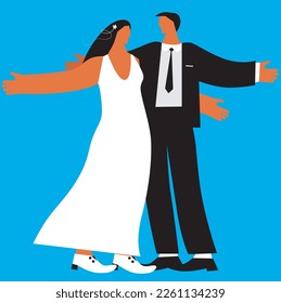 Man and woman in wedding dress.
