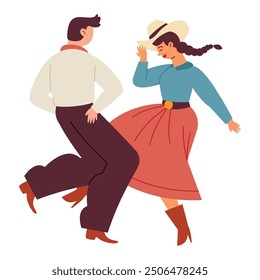 man and woman in western style clothes dancing isolated