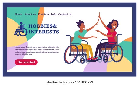 A man and a woman with a wheelchair dancing. The concept of a society and a community of persons with disabilities. Vector illustration of flat cartoon style, isolated, white background.