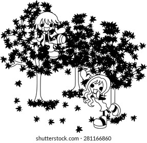 The man and woman who enjoys maple-tree viewing.