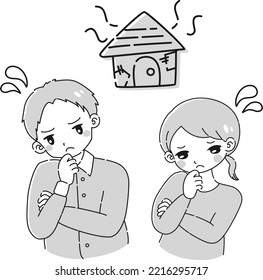 A man and a woman who are worried about a dilapidated house