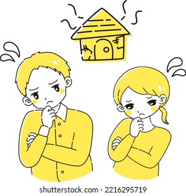 A man and a woman who are worried about a dilapidated house