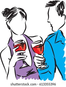 man and woman with wine vector illustration
