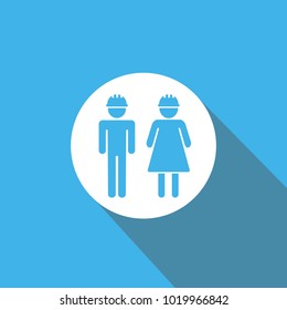Man and woman at work with helmets vector icon blue background with flat shadow