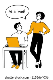 Man and woman. Work at home. A family. Vector Flat Illustration