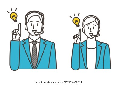 Man and woman working in a call center offering business solutions [Vector illustration].