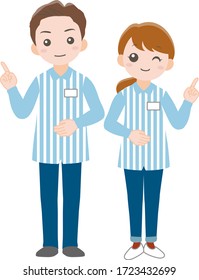 A man and a woman working at a convenience store.