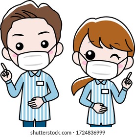 A Man And A Woman Working At A Convenience Store Wearing A Surgical Mask.