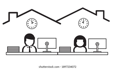 Man and woman Working at home. Icon vector illustration. Coronavirus COVID-19 virus outbreak