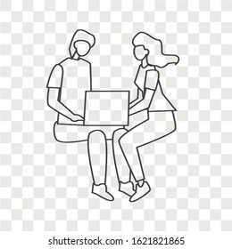 Man and woman working with laptop concept. Creative idea design. Flat vector illustration for template, brochure, web page or presentation. 