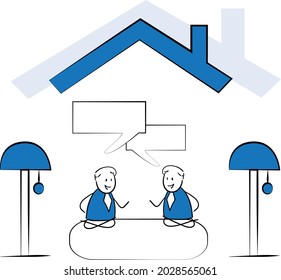 Man and woman working with laptop at home office concept. Teleconference and online business call and Talking with Colleagues Online.isolated vector illustration doodle art. Speech bubble sign. lgbt 
