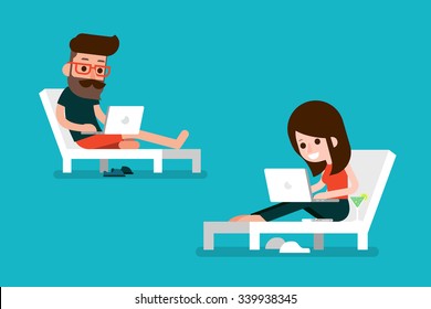 Man and woman working on computer.