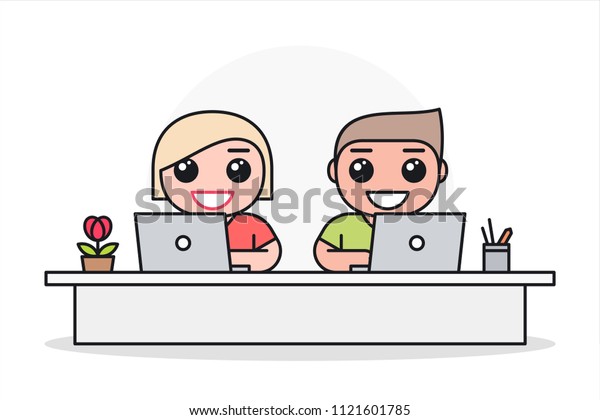 Man Woman Working On Laptops Office Stock Vector Royalty Free