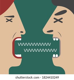 Man and woman yelling at each other. Quarrel between husband and wife illustration. Scandal concept. Aggressively quarreling couple