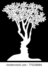 Man and womans faces tree optical illusion formed from a man and womans face concept design