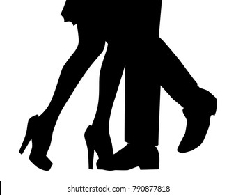 A man and womans legs dancing backdroped in silhouette over white