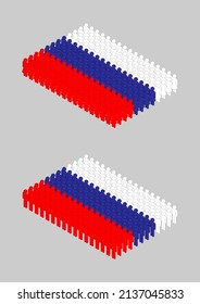 Man and Women 3D isometric icon pictogram Russia national flag pattern blue red and white color, Infographic population concept, flat design illustration isolated on background with copy space, vector