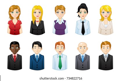 Man and women avatars set. Vector illustration of happy business people icons