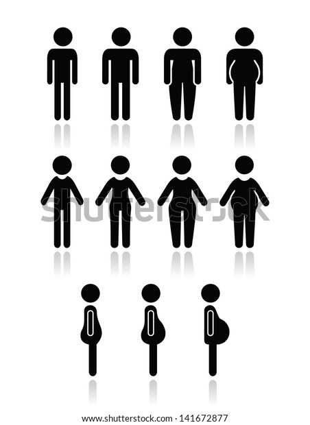 男性と女性の体型アイコン スリム 太り 肥満 薄い のベクター画像素材 ロイヤリティフリー