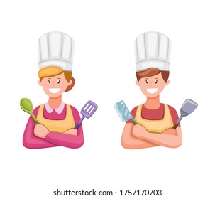 Man And Women Cooking in Kitchen Symbol illustration in Cartoon Illustration Vector on White Background