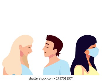 Man and women feeling sick and with mask design of Medical care and covid 19 virus theme Vector illustration