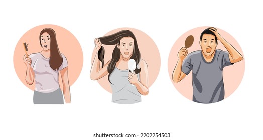 Man and women having hair loss worried