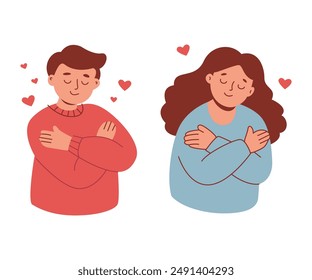 Man and Women Hugging Theirself for Self Love Concept