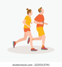 Man and women jogging running workout flat people character illustration