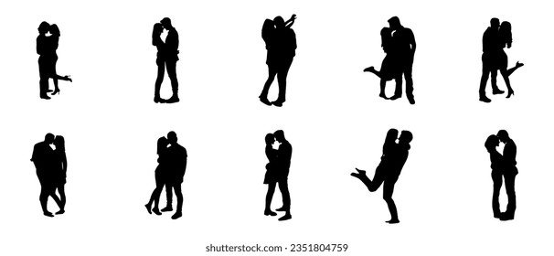 Man and Women Kissing Silhouette Vector Set