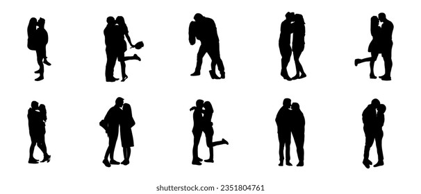 Man and Women Kissing Silhouette Vector Set