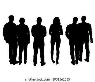 Man and women on on street. Isolated silhouette on a white background