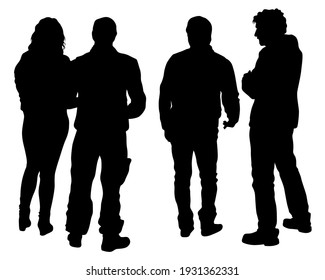 Man and women on on street. Isolated silhouette on a white background