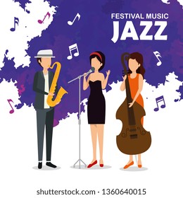 man and women play instruments to jazz festival