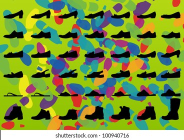 Man and women shoes colorful seasonal silhouette illustration collection background vector