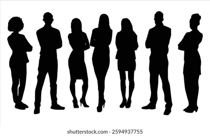 Man and women silhouette vector set.man and women stand on a row