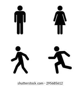 Man and women stands , walk and run icon set