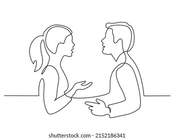 Man   women talking each other  Continuous one line drawing  Vector illustration