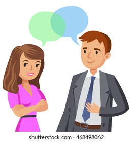 Man and women talking. Meeting colleagues or friends. Vector illustration