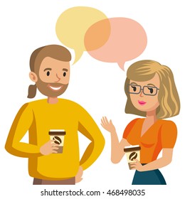 Man and women talking. Talk of couple or colleagues. Vector illustration