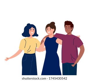 man and women together, happy, people, happiness and friendship, male and female characters vector illustration design