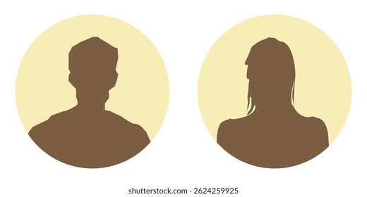 Man and Women vector illustration depicting male and female face icons, serving as avatars or profiles for unknown or anonymous individuals. 