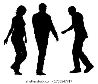 Man and women walking on street. Isolated silhouette on a white background