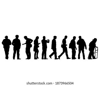 Man and women walking on street. Isolated silhouette on a white background