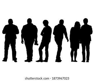 Man and women walking on street. Isolated silhouette on a white background