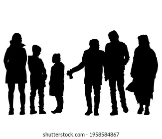 Man and women walking on street. Isolated silhouette on a white background