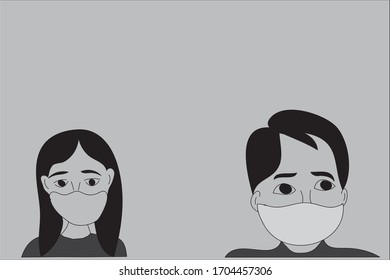 man and women wearing face mask.concept of social distancing.vector illustration.