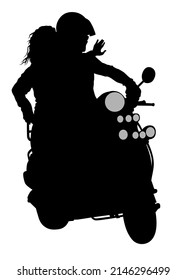 Man and women whit retro scooter on white background