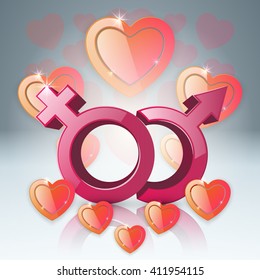 Man and wooman icon on the grey background.