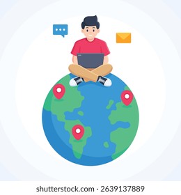 Man Work From Anywhere Around the World Illustration Concept