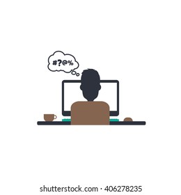 man at work back view - designer programmer computer theme